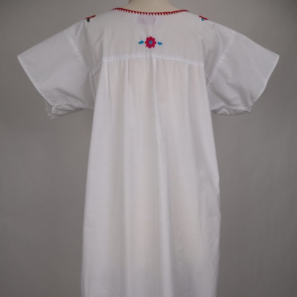 Vtg Mexican Embroidered Floral Caftan Hippie Dress Beach Cover Up Boho Prairie - Picture 4 of 5